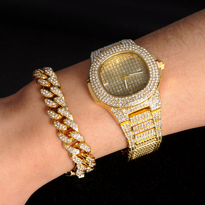 Hip Hop Men's Cuban Chain Necklace Bracelet Set