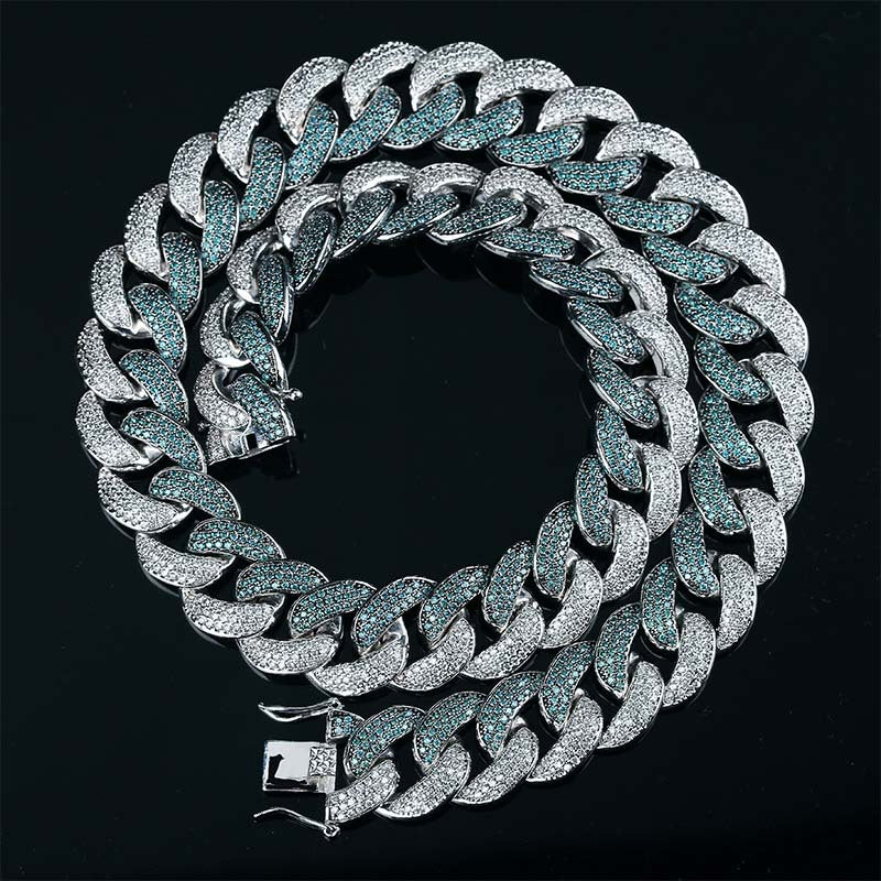 Emerald 18mm Men's Cuban Link Necklace with Zirconia