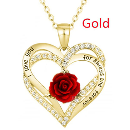 Heart-Shaped Rose Pendant Necklace for Women