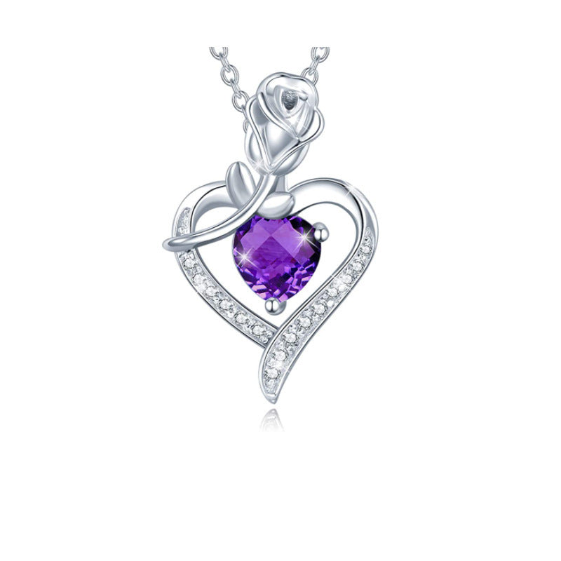 Fashion Rose Heart-Shaped Diamond Pendant Necklace