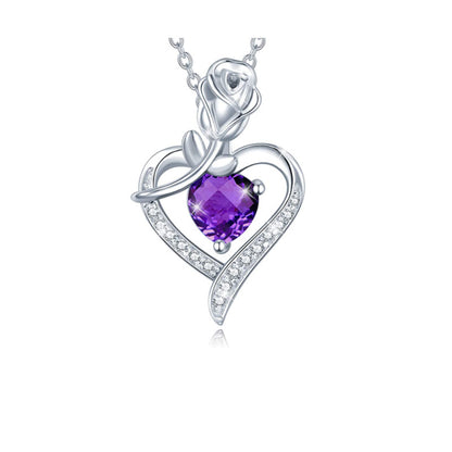 Fashion Rose Heart-Shaped Diamond Pendant Necklace