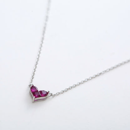 S925 Silver Heart Necklace with Red Ruby Pendant