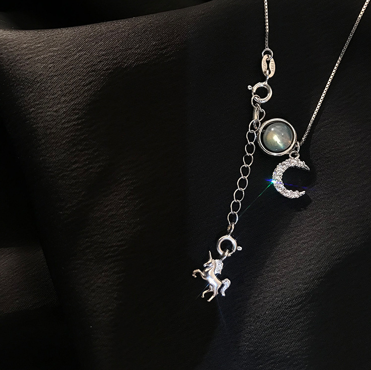 S925 Silver Korean Style Zircon Moon Pendant Necklace