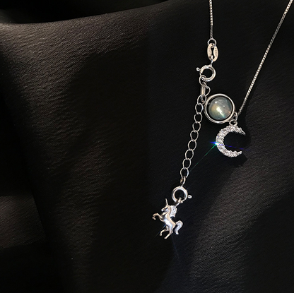 S925 Silver Korean Style Zircon Moon Pendant Necklace