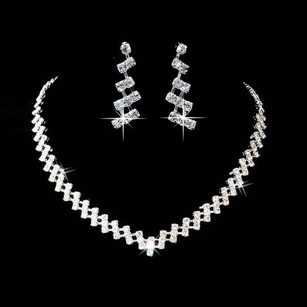 Bridal Jewelry Set with Rhinestone Necklace and Earrings