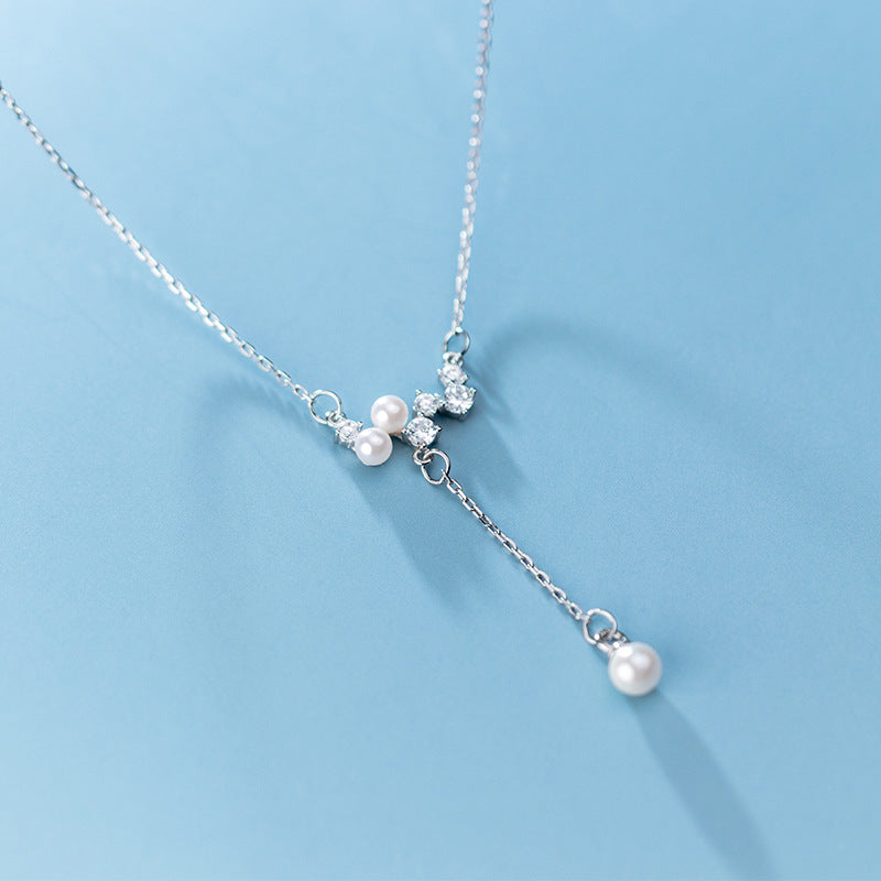 Fashionable S925 Silver Pearl Necklace with Diamonds