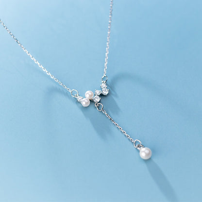 Fashionable S925 Silver Pearl Necklace with Diamonds