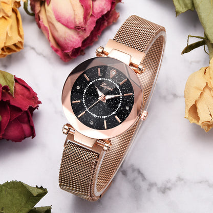 Magnetic Quartz Watch with Starry Sky and Mesh Band