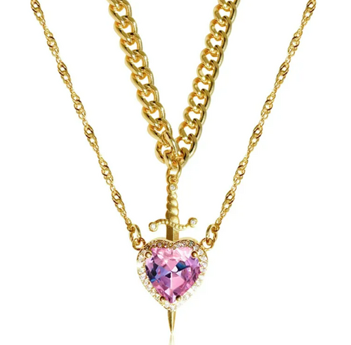 New Heart And Sword Necklace Set