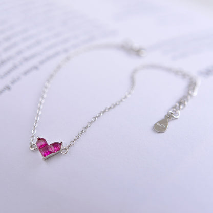 S925 Silver Heart Necklace with Red Ruby Pendant