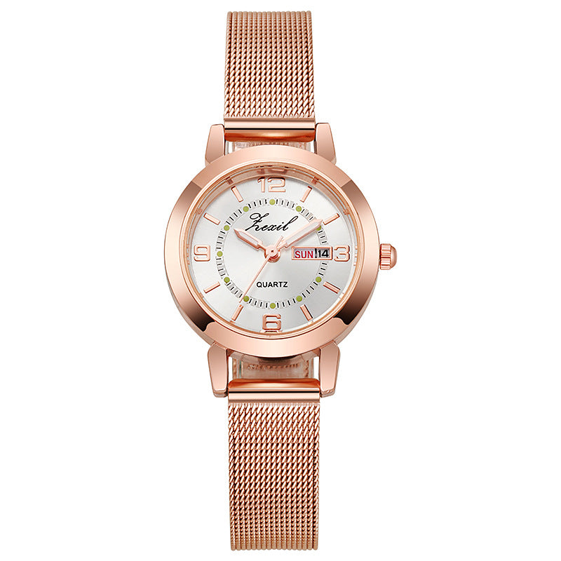 Minimalist Roman Numeral Quartz Watch with Alloy Mesh Strap