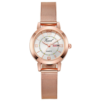 Minimalist Roman Numeral Quartz Watch with Alloy Mesh Strap