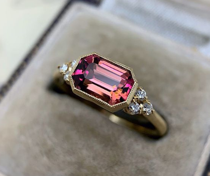 Gold Plated Ring with Inlaid Ruby and Zircon