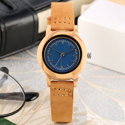 Elegant Women's Wooden Watch with Simple Leather Strap