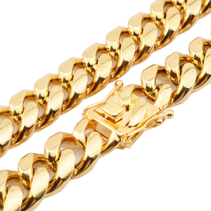 Stainless Steel Cuban Link Necklace in Gold Finish