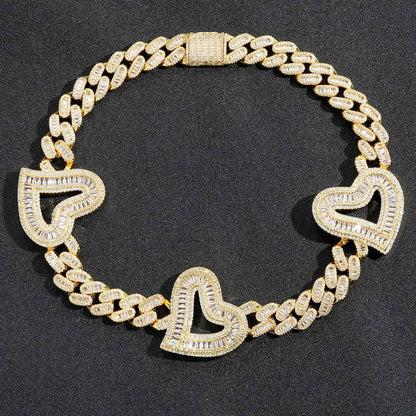 Hip Hop Heart Cuban Link Necklace with Zirconia