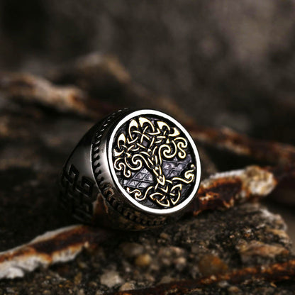 Beier Tree of Life Stainless Steel Open Ring for Men