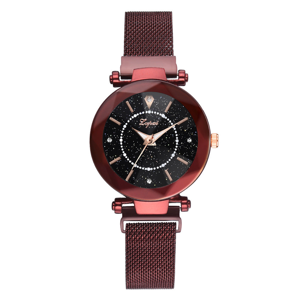 Magnetic Quartz Watch with Starry Sky and Mesh Band
