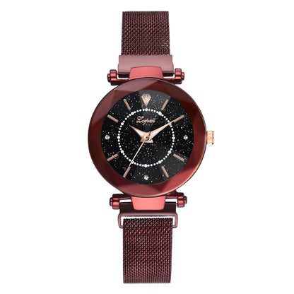 Magnetic Quartz Watch with Starry Sky and Mesh Band