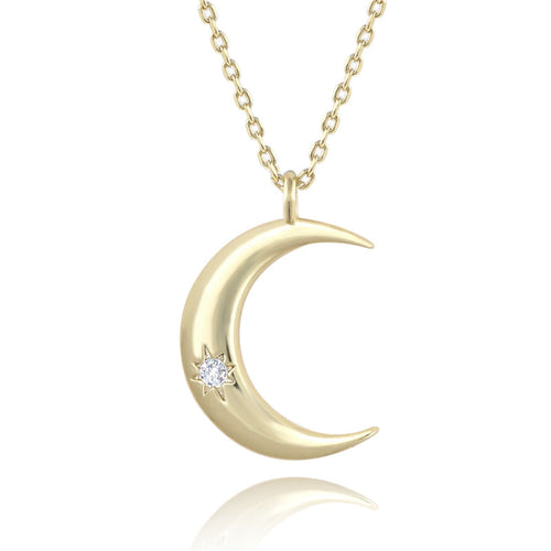 Crescent Moon Necklace with Zirconia and 14k Gold