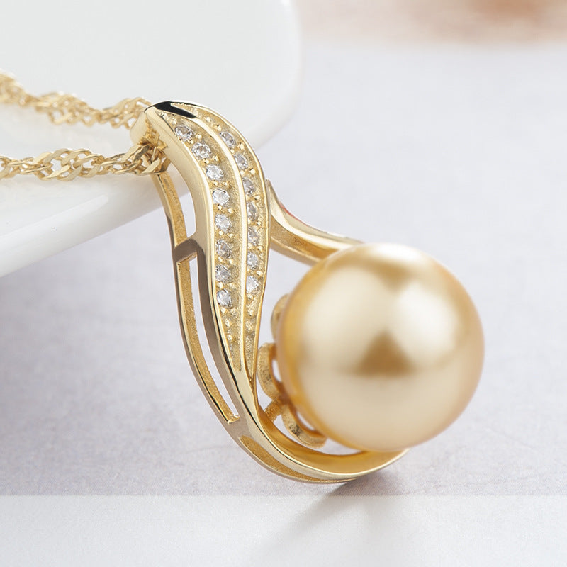 Sterling Silver Pearl Pendant Necklace with Diamonds