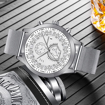 Men's Dual Scale Business Quartz Watch with Mesh Band