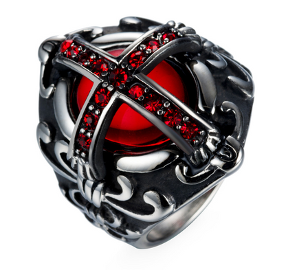 Gothic Cross Ring with Red Design