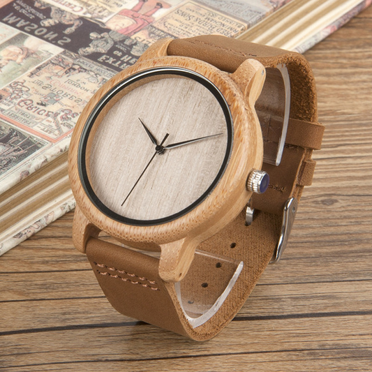 BOBO BIRD Bamboo Wood Watch with Genuine Leather Strap