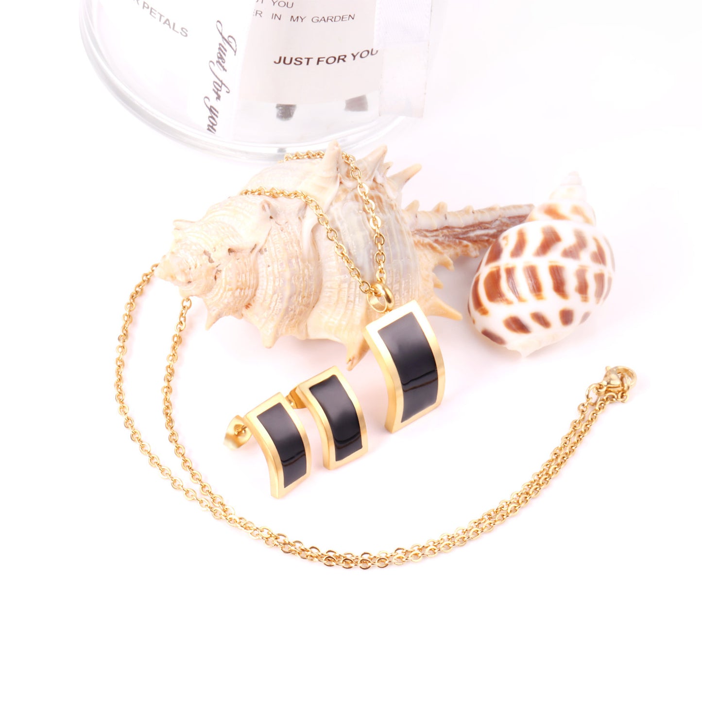 Curved Pearl Shell Pendant Necklace and Earring Set
