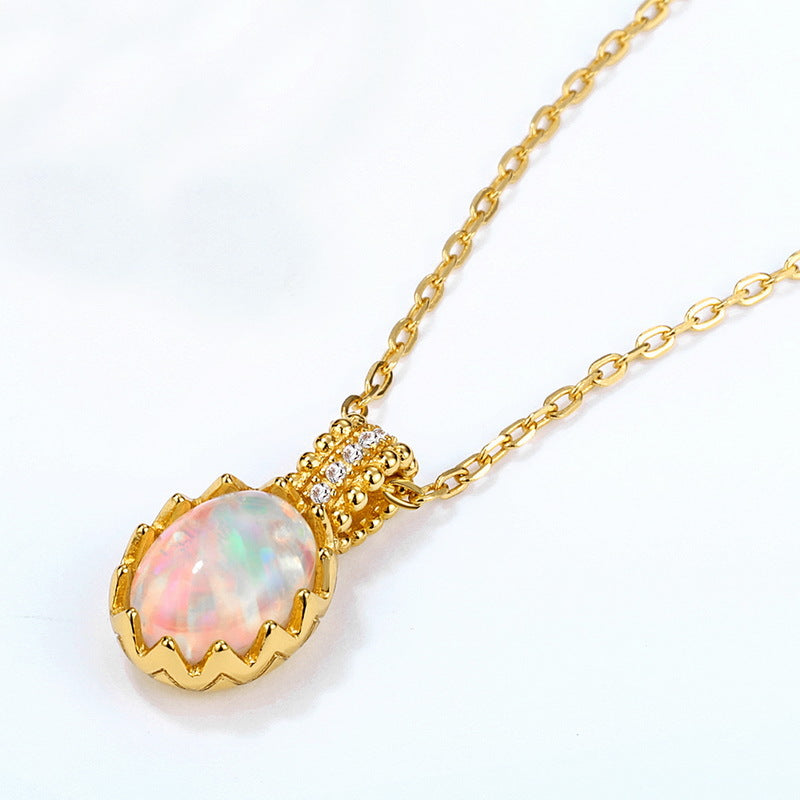 Vintage Opal Pendant Necklace in 925 Silver Gold-Plated
