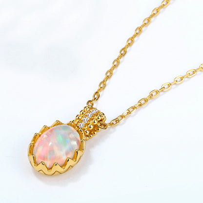 Vintage Opal Pendant Necklace in 925 Silver Gold-Plated