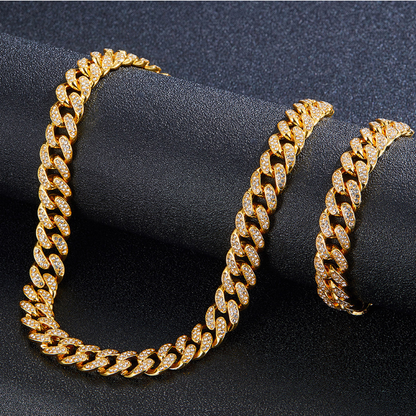 Cuban Chain Bracelet 12mm with Full Diamond Design