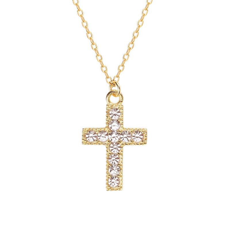 S925 Silver Cross Pendant Necklace with Diamonds