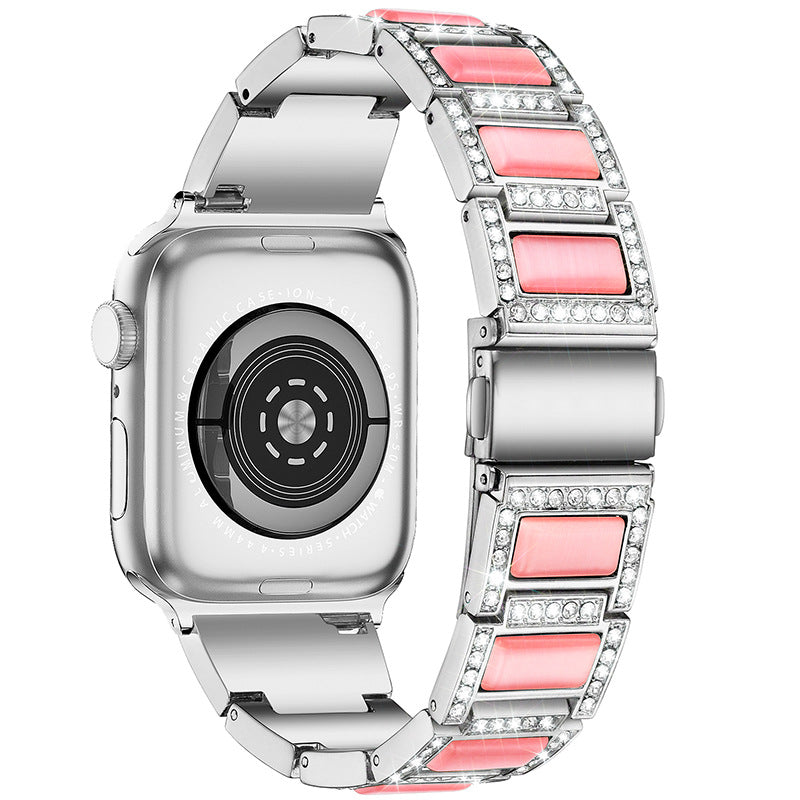 Opal Three Beads Diamond-Studded Stainless Steel Watch