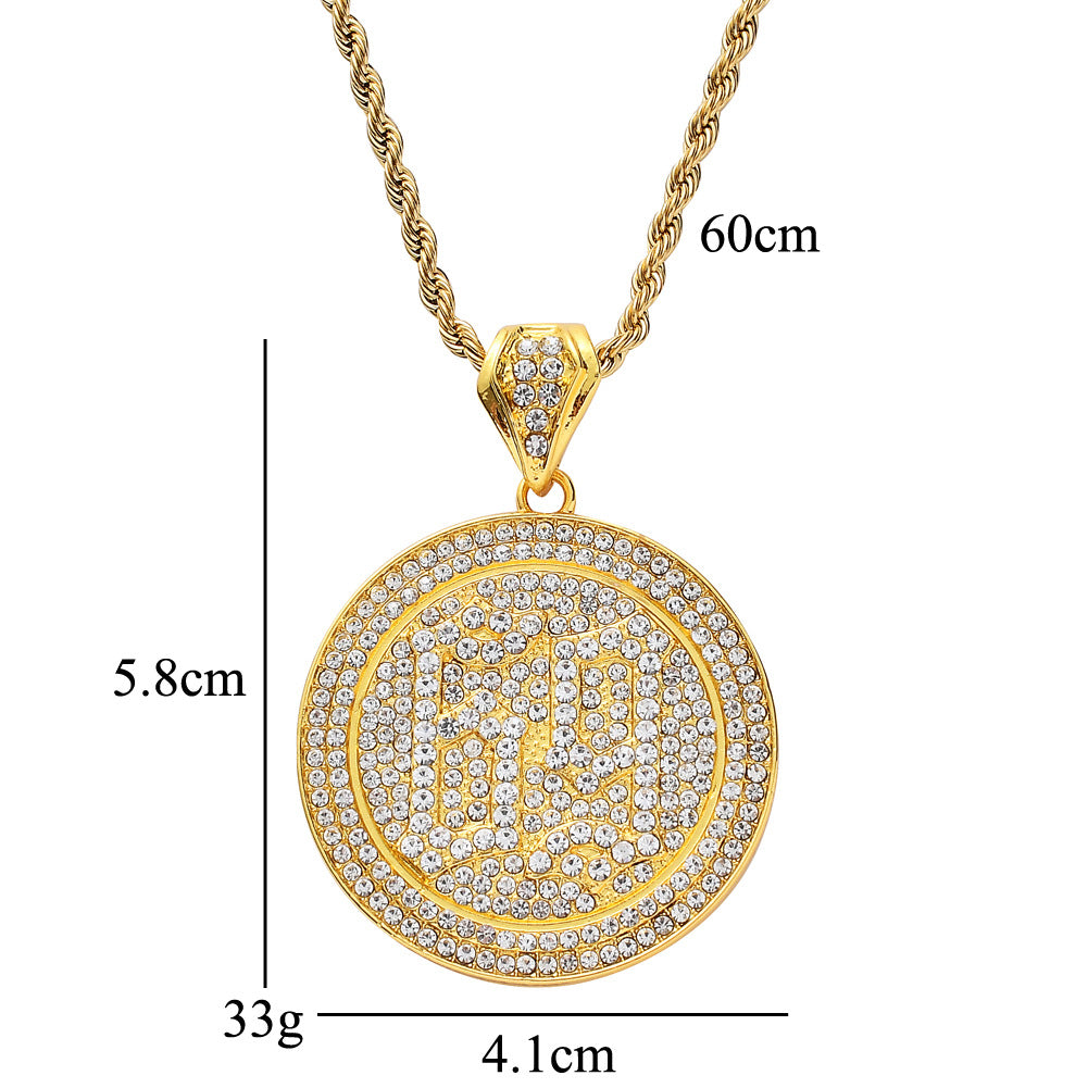 Alloy Rhinestone Hip-Hop Letter 69 Pendant Necklace
