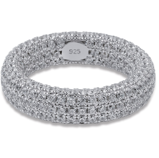 925 Silver Zircon Ring for Men's Hip Hop Style
