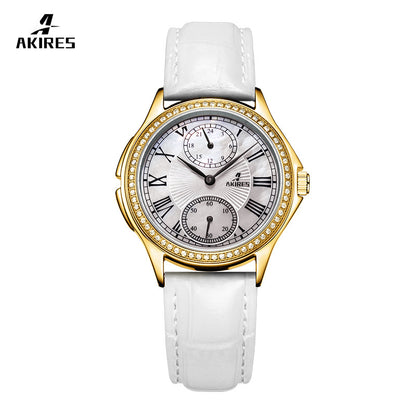 Stylish Women's Stainless Steel Quartz Watch with Leather Band