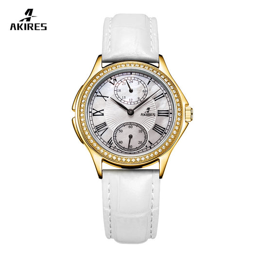 Stylish Women's Stainless Steel Quartz Watch with Leather Band
