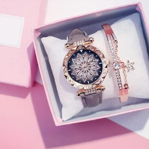 Fashionable Waterproof Women's Quartz Watch Set with Bracelet