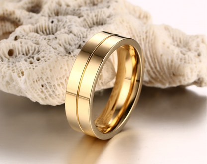 Titanium Steel Couple Rings with Diamond Inlay
