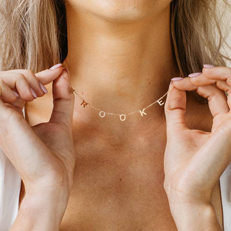 Custom DIY Stainless Steel Initial Necklace in 18K Gold