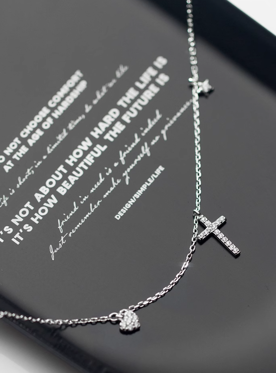 Ailuoqi S925 Silver Necklace with Heart and Cross Design