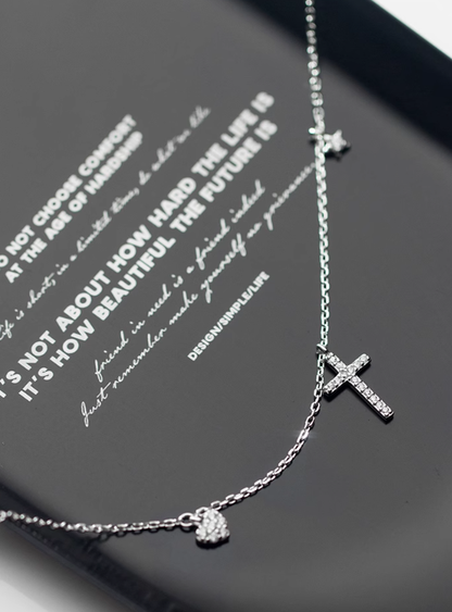 Ailuoqi S925 Silver Necklace with Heart and Cross Design