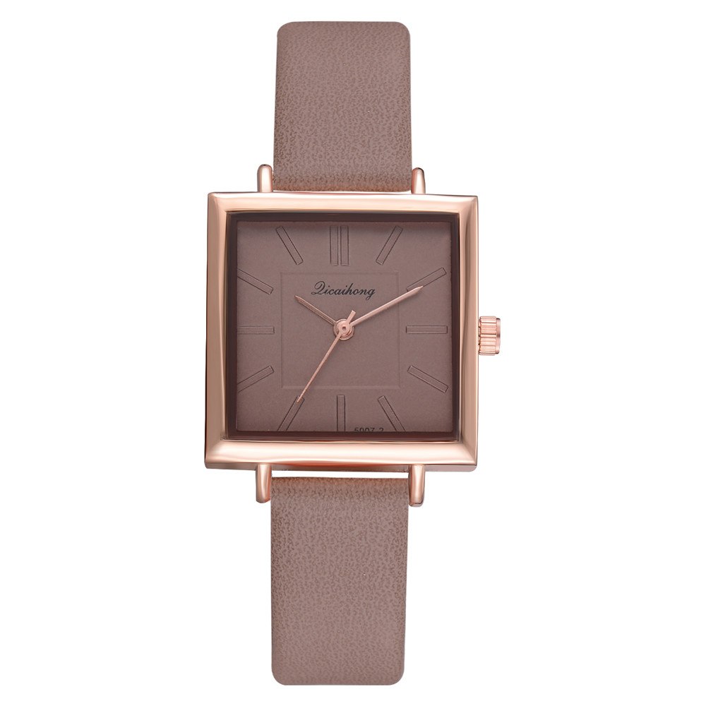 Fashionable Women's Square Watch with Leather Strap