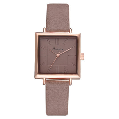 Fashionable Women's Square Watch with Leather Strap