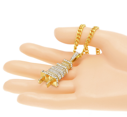 Full Rhinestone Plug Necklace with Hip Hop Pendant