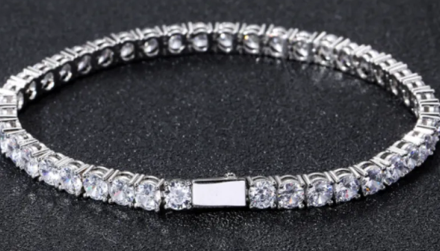 Hip Hop Spring Buckle Single Row Tennis Chain Bracelet
