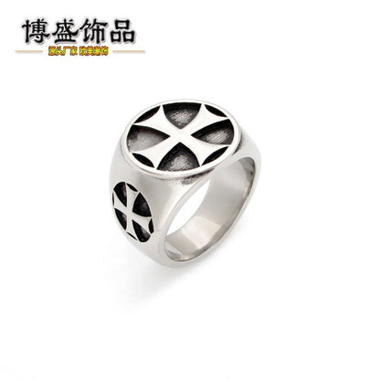 Retro Titanium Steel Cross Ring for Men's Punk Fashion