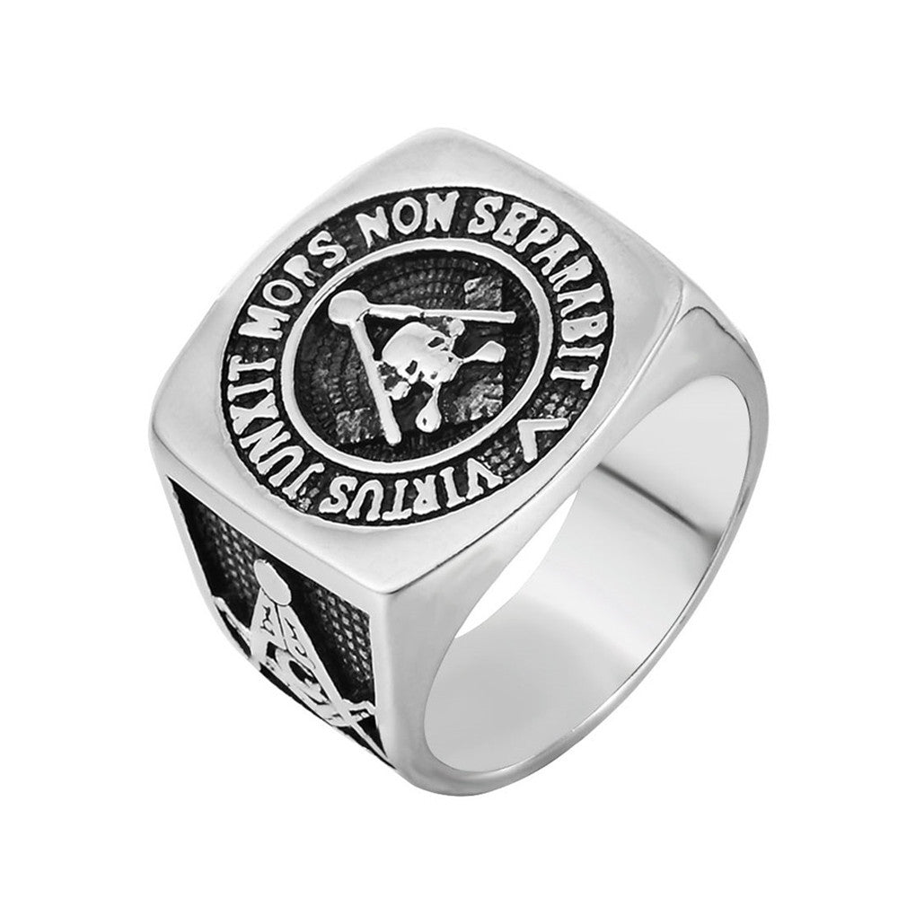 Masonic Logo Ghost Head Titanium Steel Men's Ring