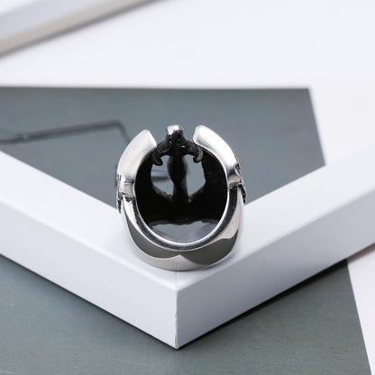 Men's Titanium Steel Ring with Gothic Cross and Wings